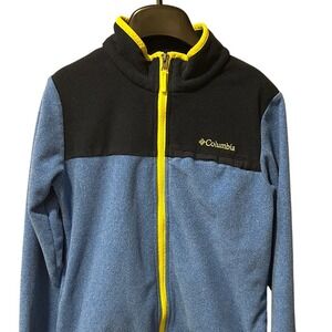 Columbia Kids Full Zip Fleece Jacket Blue Navy Neon Yellow Colorblock Size L